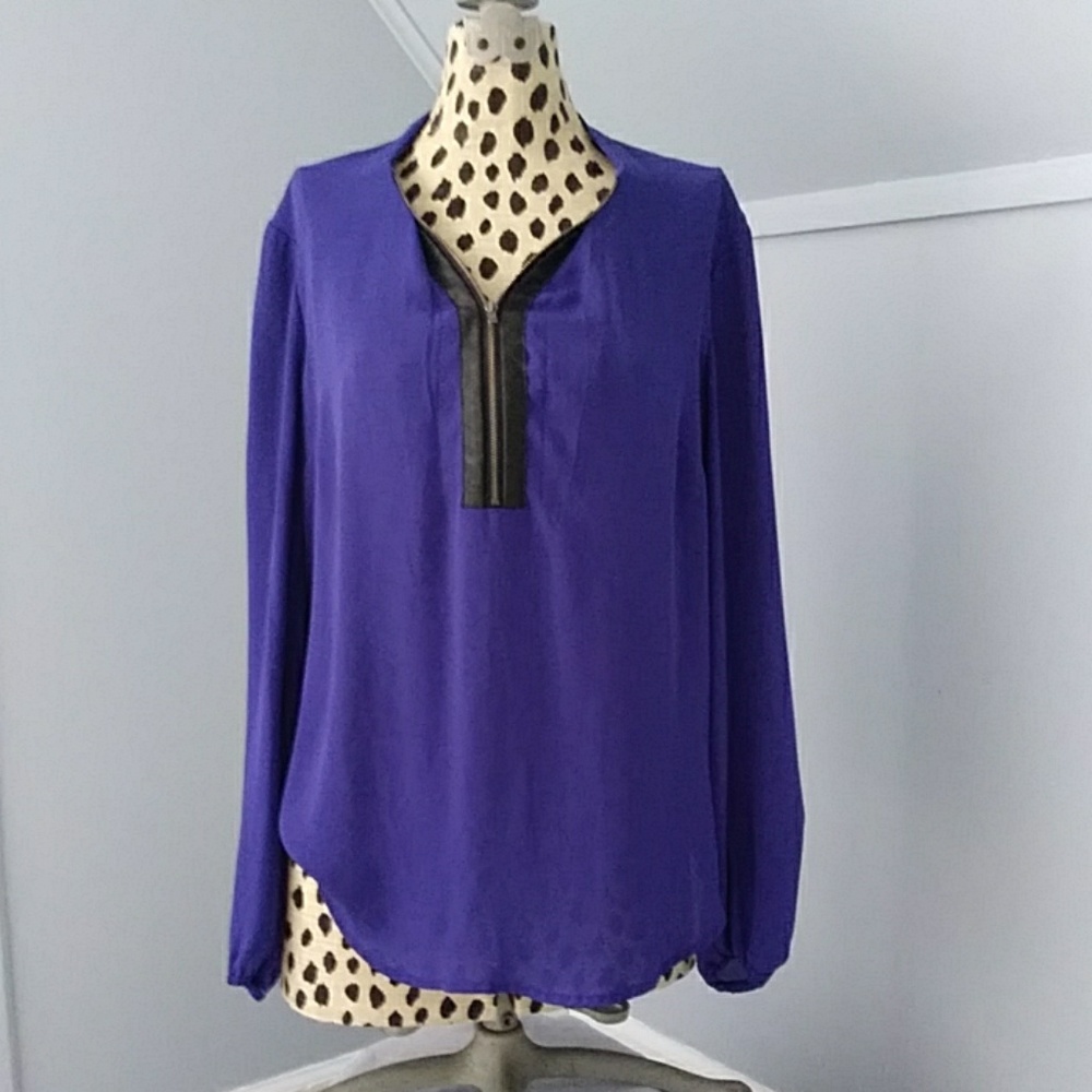 Sexy Flowy Faux Leather Zipper Blouse